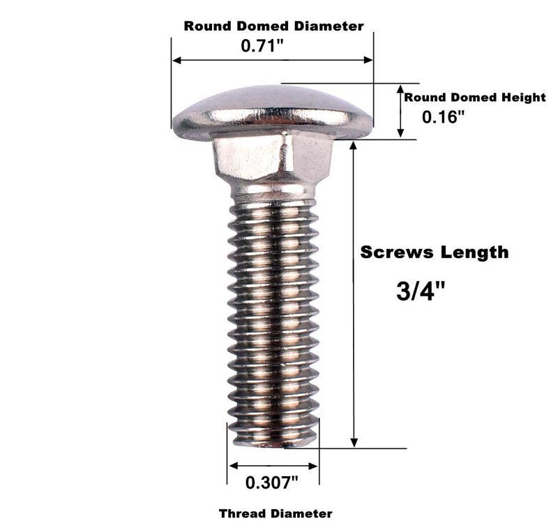 VAMUOEFL 5/16-18 x 3/4" Carriage Bolts Screws, 18-8 Stainless Steel 304, Round Head, Square Neck, UNC Fully Machine Coarse Threaded,10Pcs - Image 2